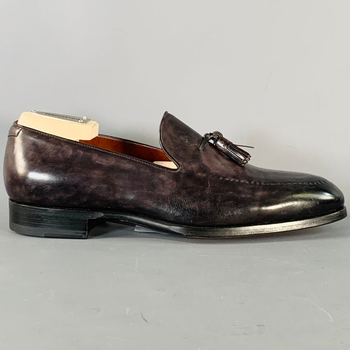 MAGNANNI Size 11 Black Leather Tassels Slip On Loafers