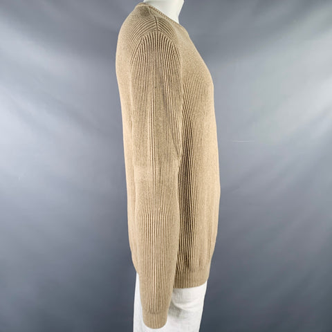 NEIMAN MARCUS Size XL Beige Knit Cotton Crew Neck Sweater