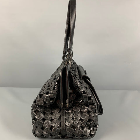 BOTTEGA VENETA Limited Edition Black Woven Leather Satchel Handbag