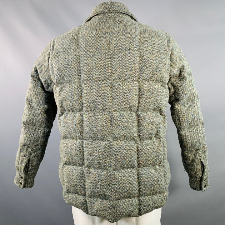 CRESCENT DOWN WORKS Size XL Green Herringbone Virgin Wool Snaps Jacket