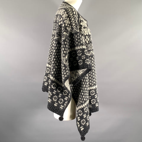 MAX MARA One Size Grey White Wool Blend Geometric Cardigan