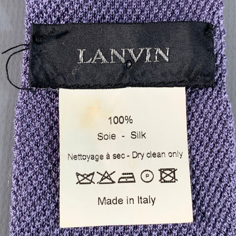LANVIN Blue Seed Stitch Silk Knit Skinny Tie