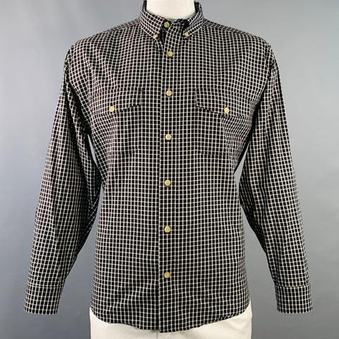 WOOLRICH Size L Black White Checkered Cotton Two Pockets Long Sleeve Shirt
