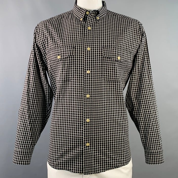 WOOLRICH Size L Black White Checkered Cotton Two Pockets Long Sleeve Shirt