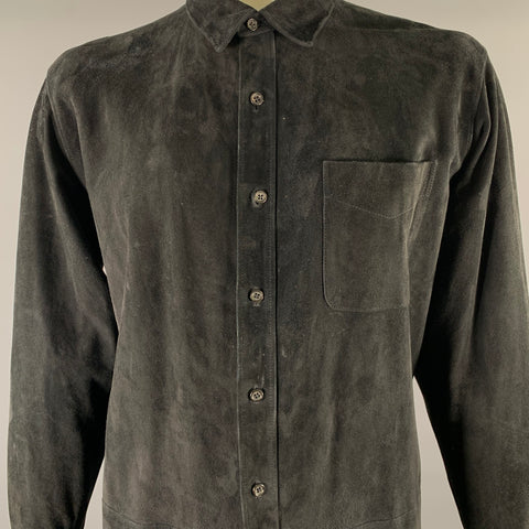 RALPH LAUREN Size XL Black Suede Long Sleeve Shirt