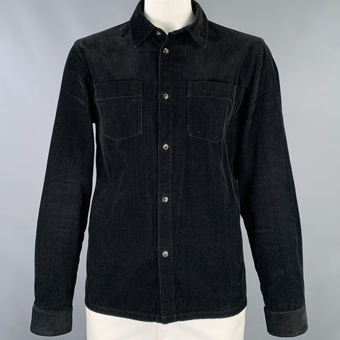 A.P.C. Size XXL Black Corduroy Cotton Two Pockets Long Sleeve Shirt