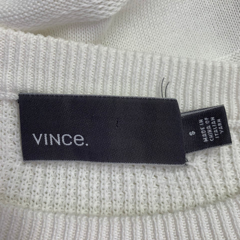 VINCE Size S White Waffle Knit Cotton Stripe Crew Neck Pullover