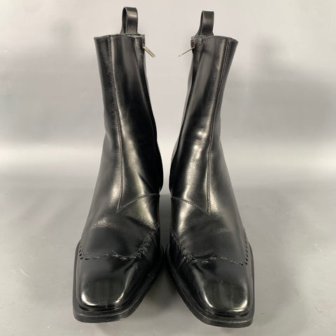 YVES SAINT LAURENT Size 6.5 Black Perforated Leather Lace Up Boots
