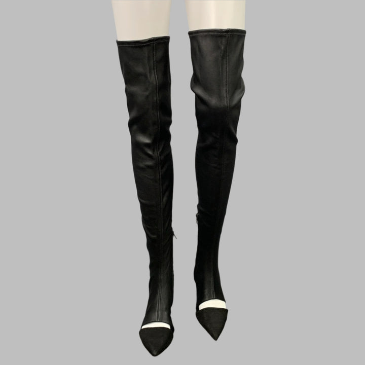 OPENING CEREMONY Size 6 Black Leather Mixed Fabrics Pointed Toe Boots