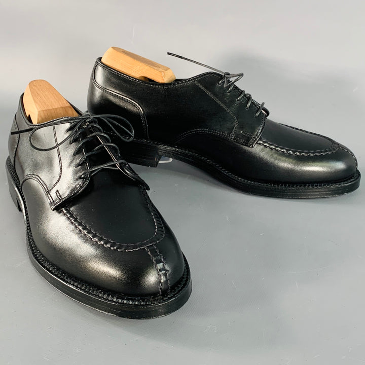 ALDEN Size 7 Norwegian HS Blucher Black Calfskin Leather Split Toe Derby Lace-Up Shoes