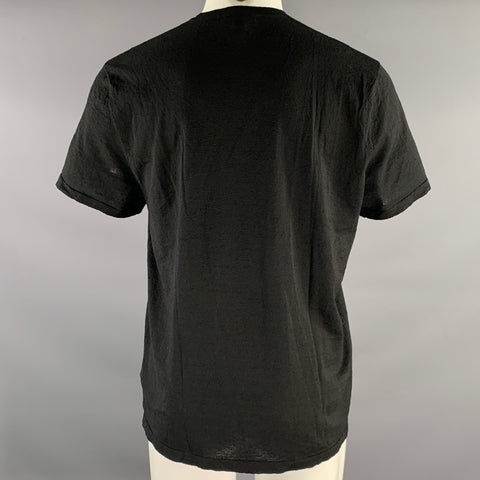 JAMES PERSE Size L Black Knit Linen Polyester Henley T-shirt