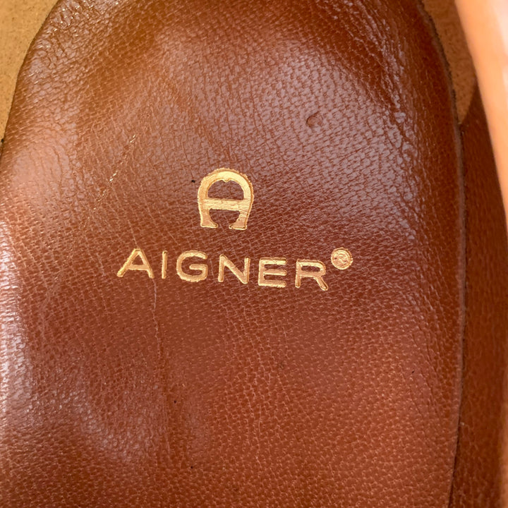 AIGNER Size 9.5 Brown Leather Monk Strap Loafers Shoes