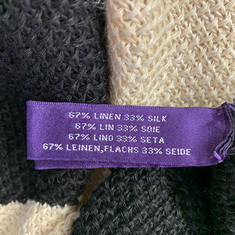 RALPH LAUREN Size M/L Black Beige Linen Silk Color Block Cardigan