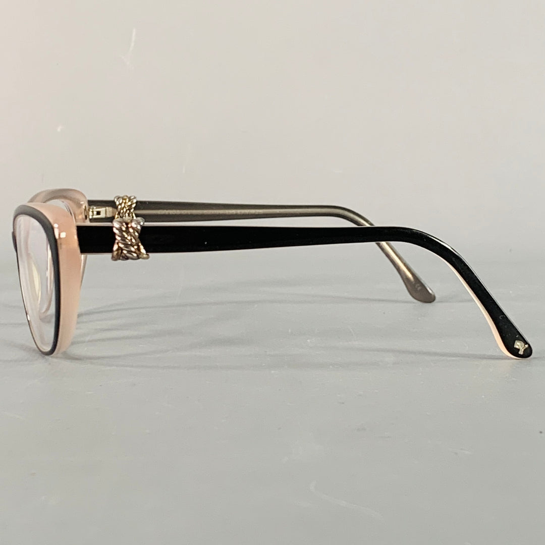 DAVID YURMAN Black Beige Embellished Acetate Narrow Cat Eye Frames Eyewear