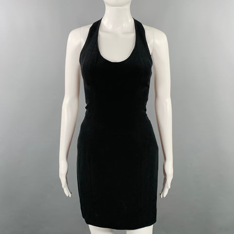 NICOLE MILLER Size S Black Rayon Halter Above Knee Cocktail Dress