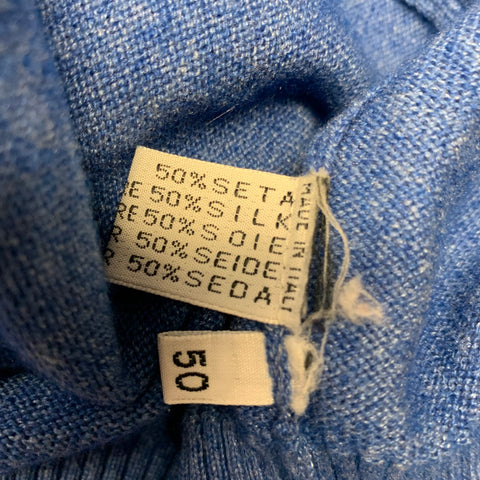 KITON Size M Blue Knitted Cashmere Silk Crew-Neck Pullover