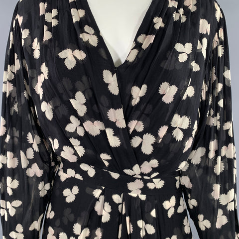 THE KOOPLES Size 1 Black White Viscose Leafs High Low Dress