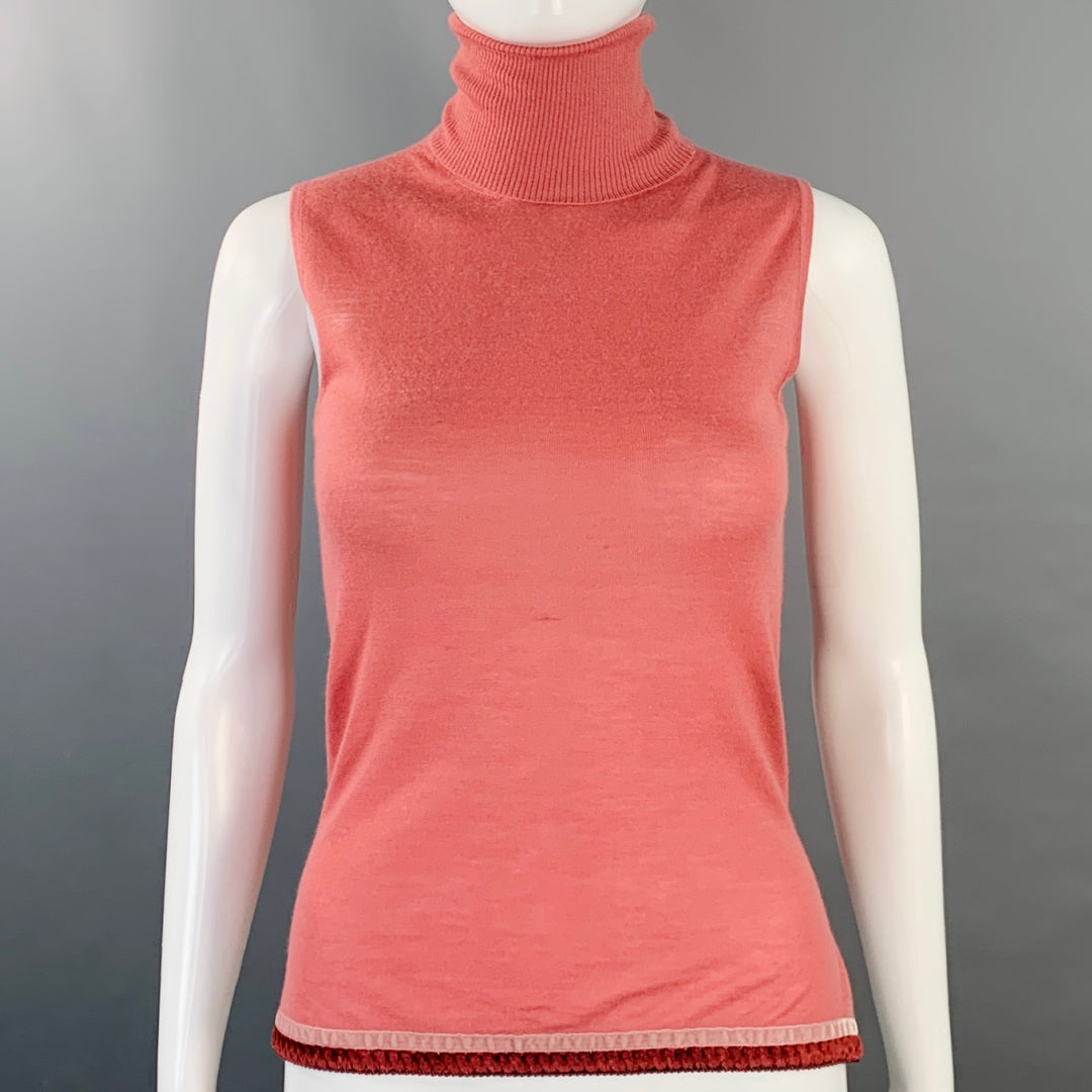 CHRISTIAN DIOR Size 4 Pink Cashmere Contrast Trim Turtleneck Cardigan Set