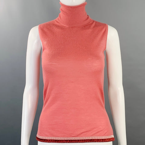 CHRISTIAN DIOR Size 4 Pink Cashmere Contrast Trim Turtleneck Cardigan Set