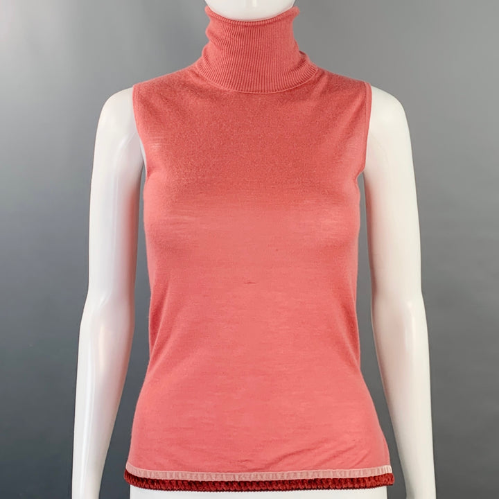 CHRISTIAN DIOR Size 4 Pink Cashmere Contrast Trim Turtleneck Cardigan Set
