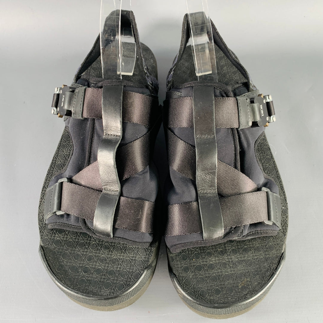 CHRISTIAN DIOR Size 11 Black Monogram Nylon Straps Sandals