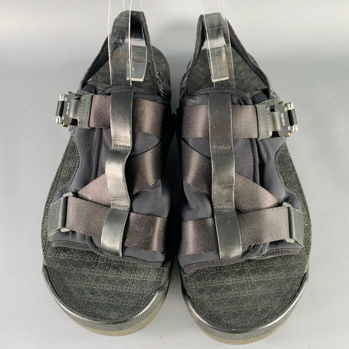 CHRISTIAN DIOR Size 11 Black Monogram Nylon Straps Sandals