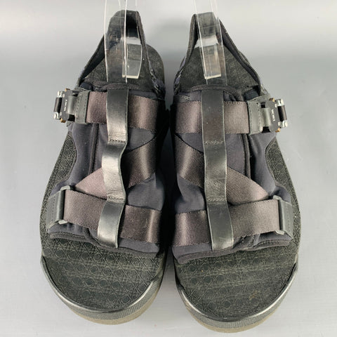 CHRISTIAN DIOR Sandales à talons en toile nylon monogrammée noire, taille 11