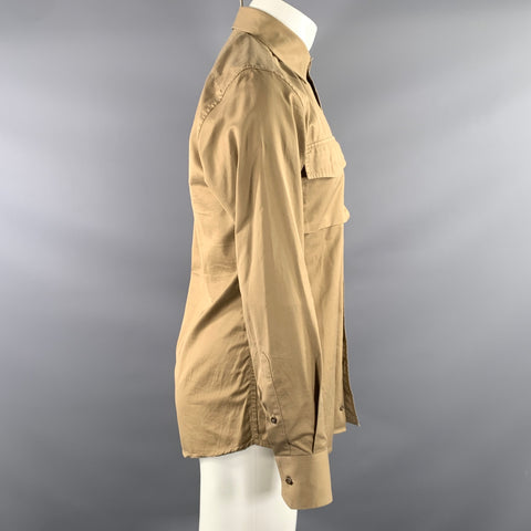 GUCCI Size M Khaki Tan Solid Cotton Pointed Collar Long Sleeve Shirt