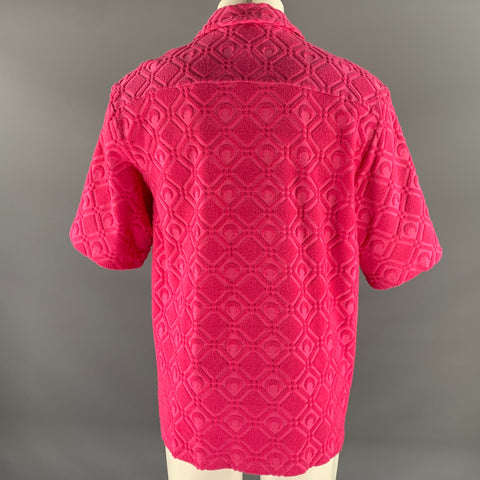 MARINE SERRE Size L Pink Terry Cotton Blend Camp Short Sleeve Shirt