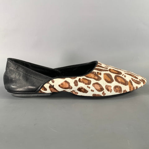 HAIDER ACKERMANN SS2020 Size 9 White Brown Leopard  Print Pony Hair Slip On Loafers