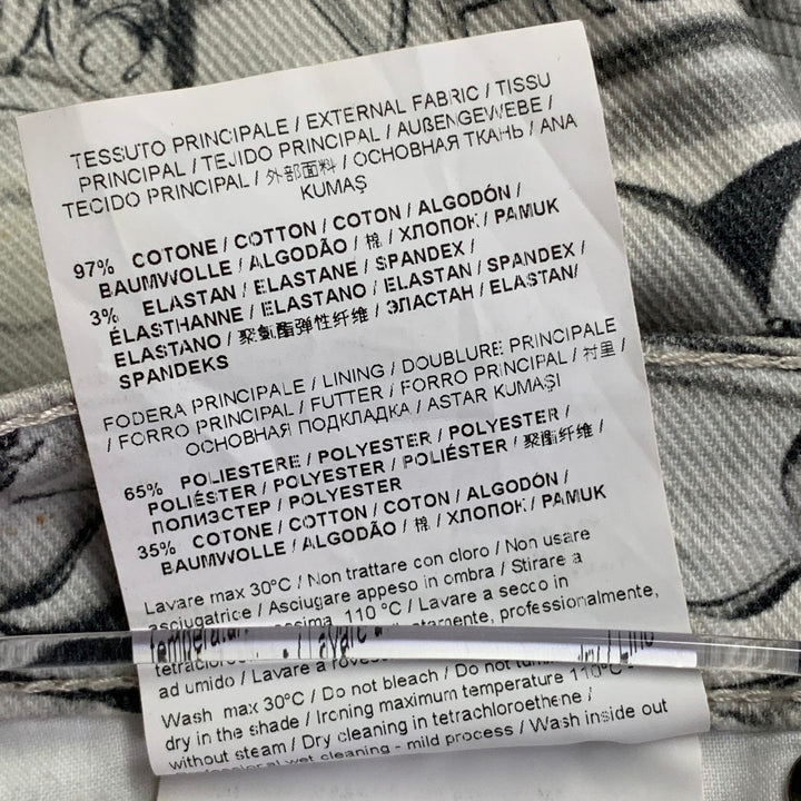 VERSACE JEANS Size 30 White Grey Logo Print Cotton Blend Slim Tapered Jeans