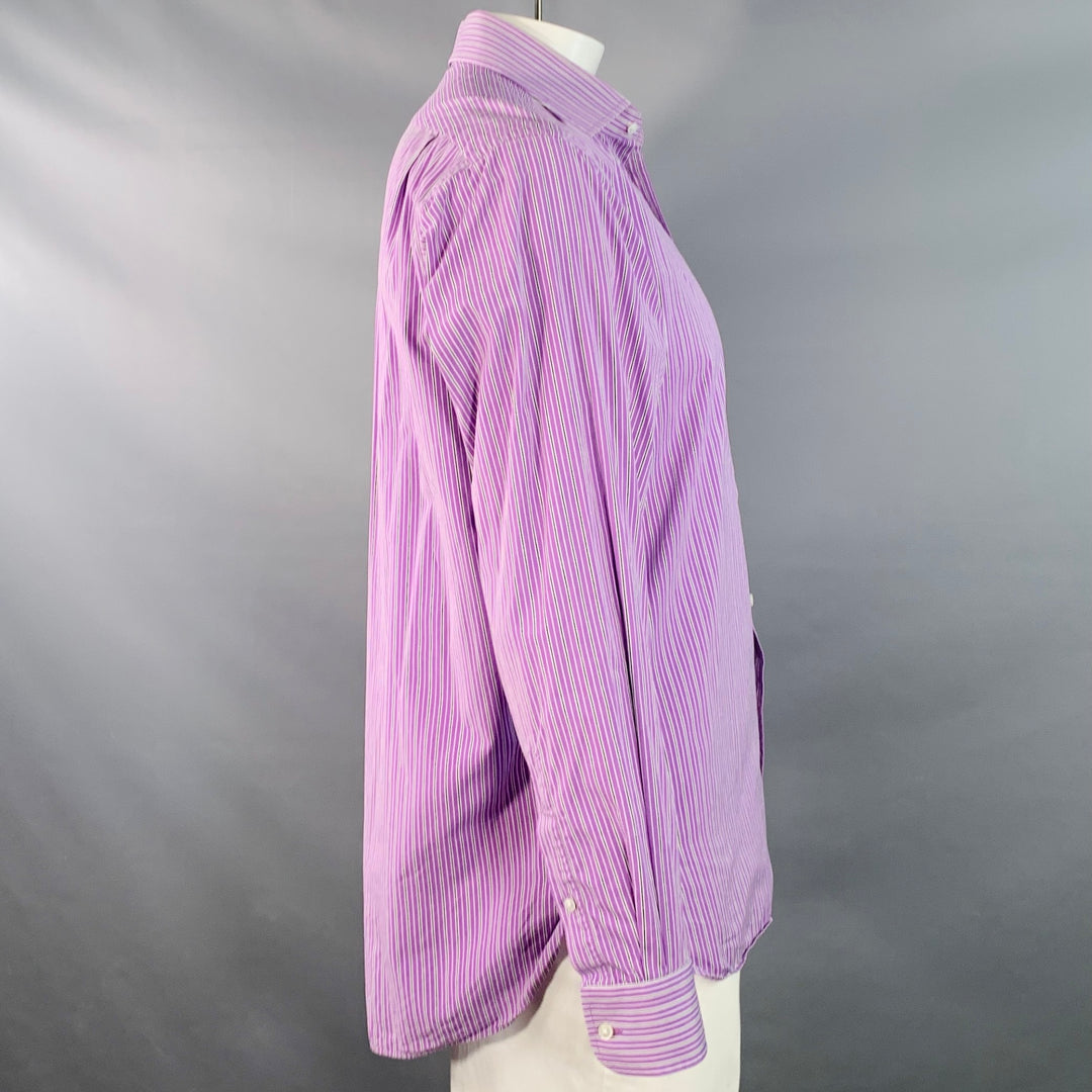RALPH LAUREN Size L Purple Black White Stripe Cotton Long Sleeve Shirt