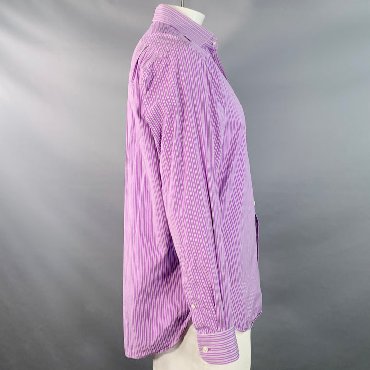 RALPH LAUREN Size L Purple Black White Stripe Cotton Long Sleeve Shirt