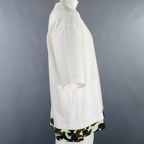 COMME des GARCONS HOMME 2021 Size XL White Green Mixed Fabrics Cotton T-shirt