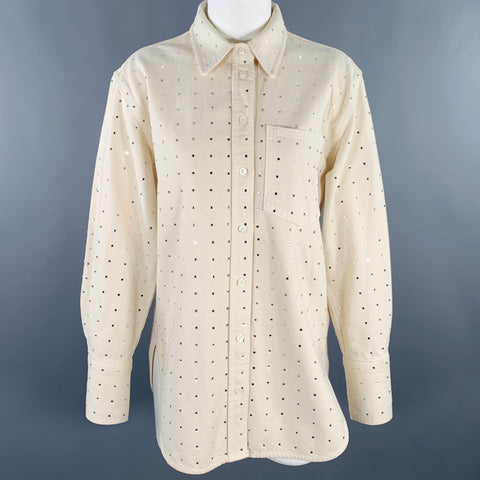 FRAME Size XS Beige Silver Cotton Studded Shirt Jacket Blazer