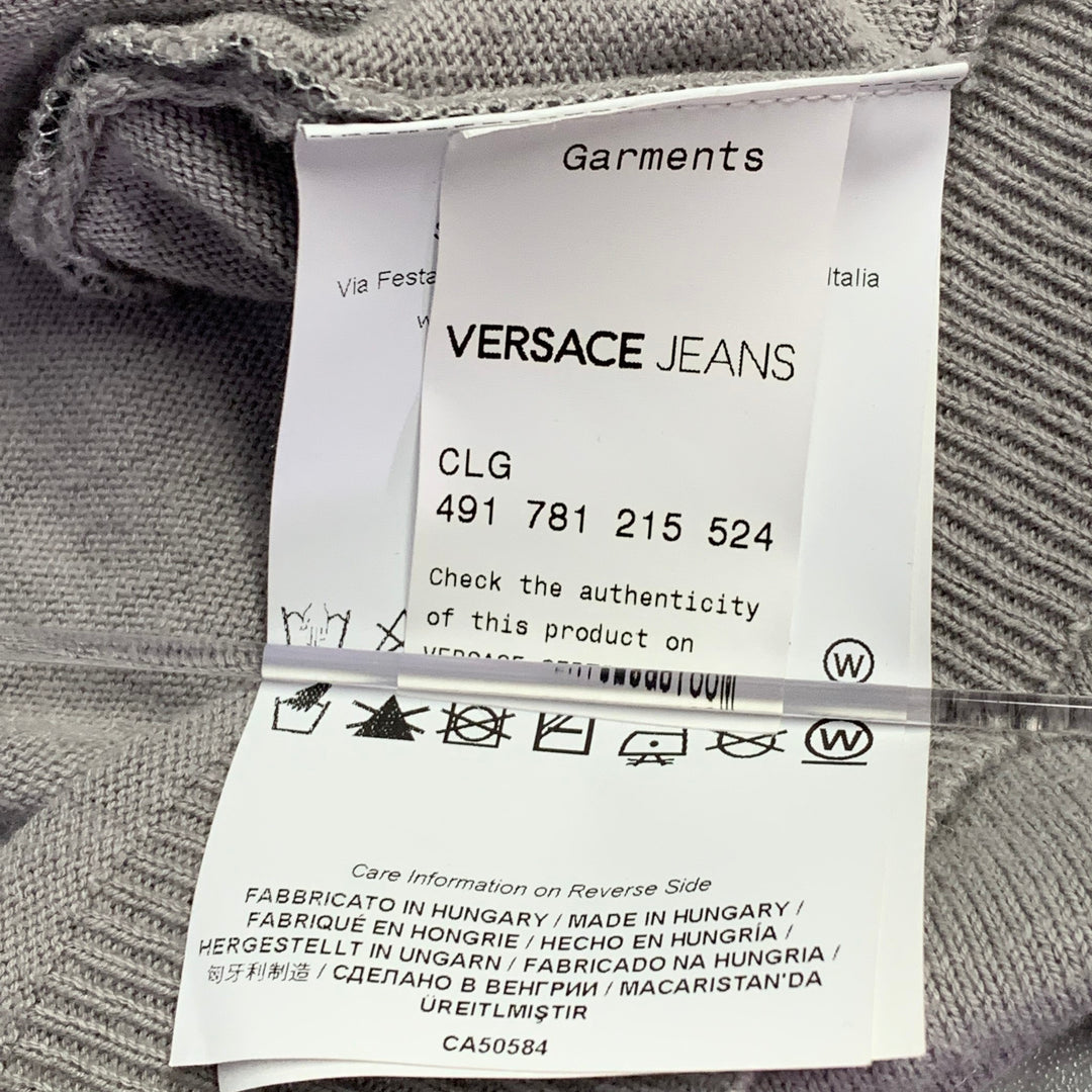 VERSACE JEANS Size XL Grey Black Graffiti Cotton Linen Knit Cardigan