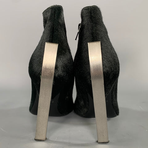 VIC MATIE Size 6.5 Black Green Leather 1J5330D Horsehide Peep Toe Pumps