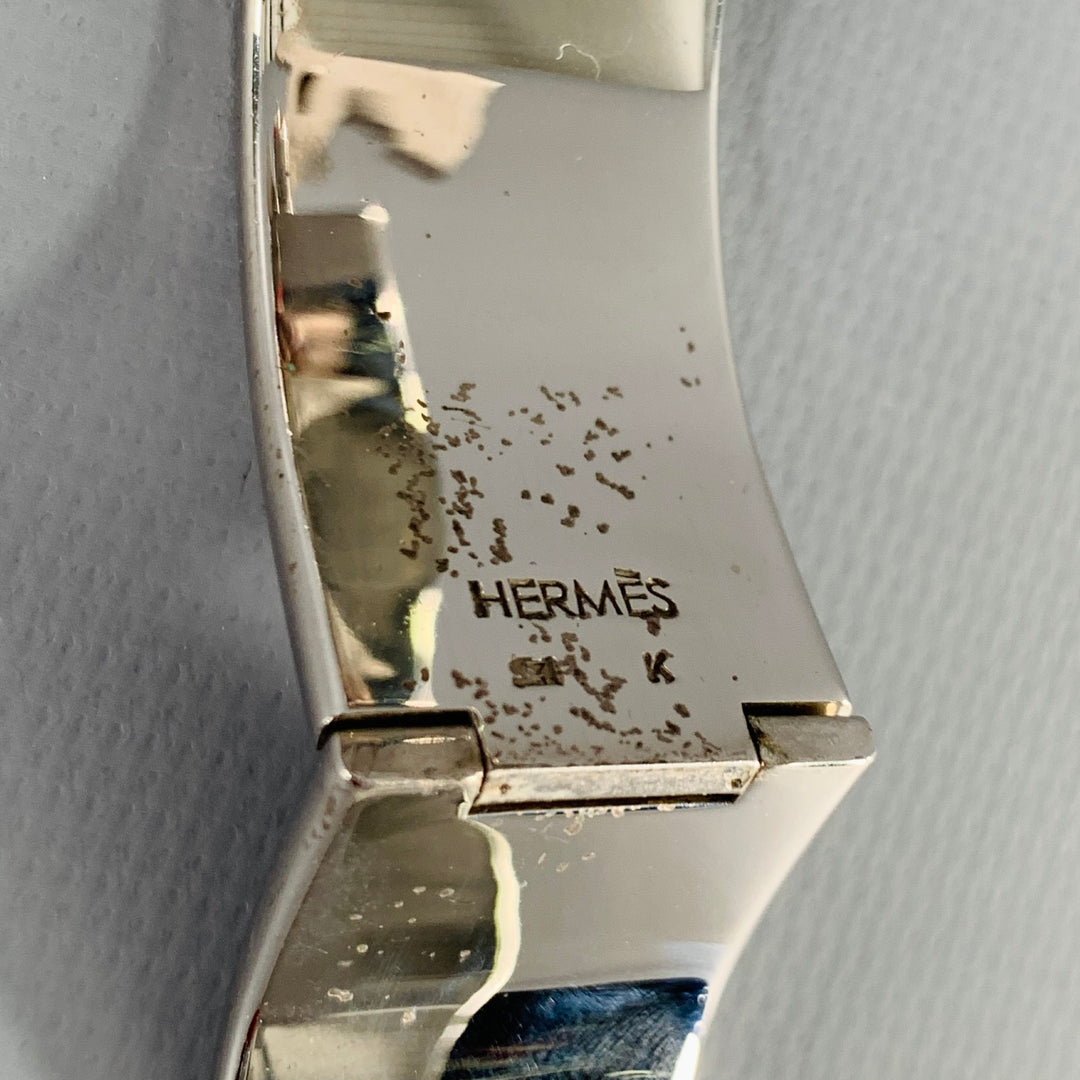 HERMES Clic Clac H Silver Black Monogram Enamel Metal Toggle Closure Bracelet