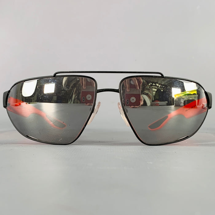 PRADA Black Red Metal Aviator Sunglasses