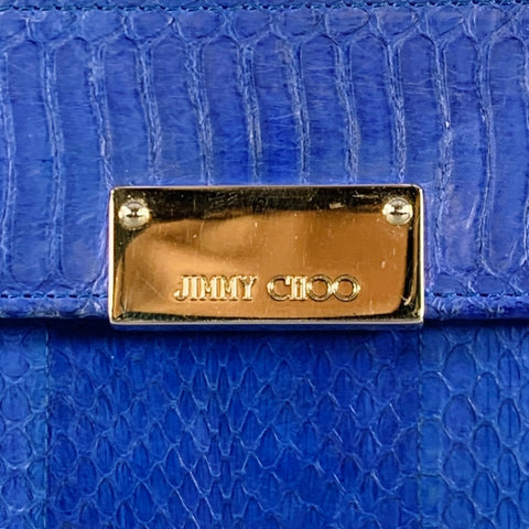 JIMMY CHOO Blue Silver Snake Skin Leather Clutch Handbag