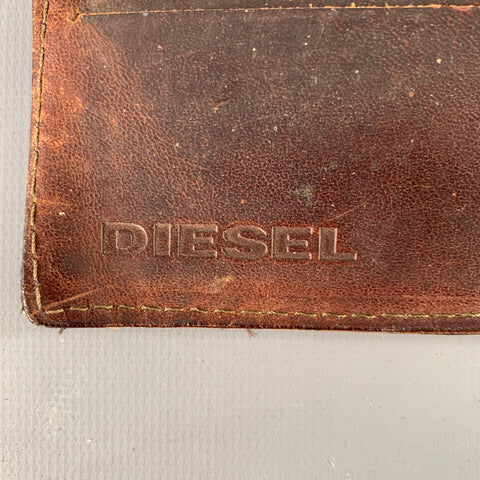 DIESEL Brown Brass Studded Leather Wallet