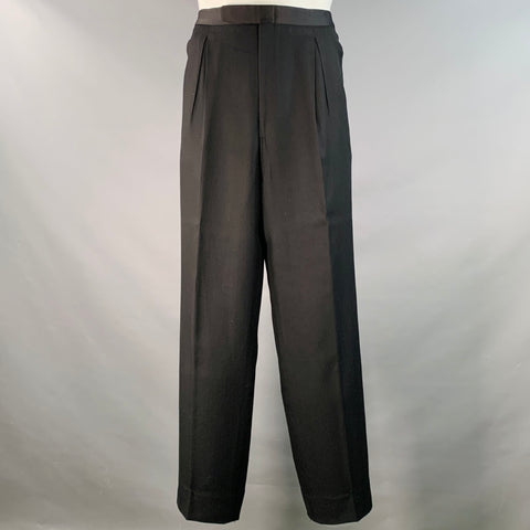 JHANE BARNES Size 44 Long Black Pleated Shawl Lapel Tuxedo