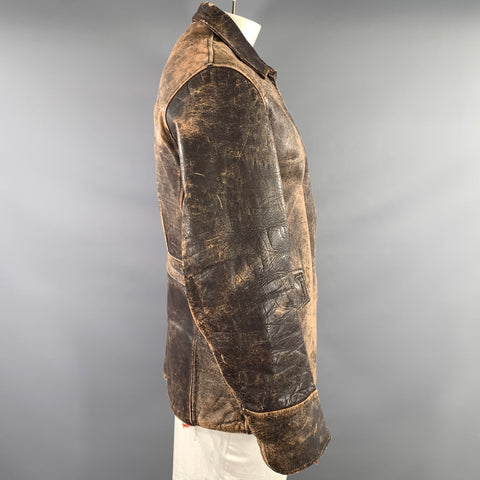 JULESONS BOSTON Size L Brown Distressed Leather Jacket