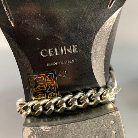 CELINE Size 9 Black Silver Leather Harness Boots