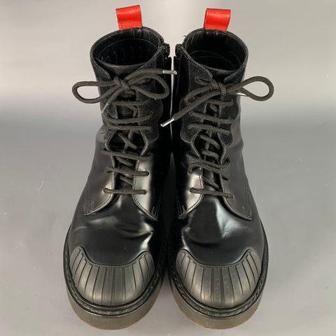 VALENTINO Size 8 Black Red Leather Rubber Sole Zip Lace-Up Boots