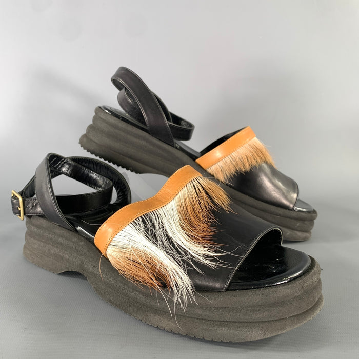 DRIES VAN NOTEN Size 8 Black Brown Leather Sandals