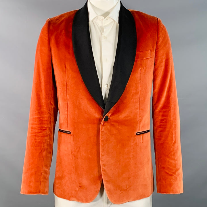 PAUL SMITH Size 42 Regular Orange Black Velvet Cotton Shawl Collar Sport Coat