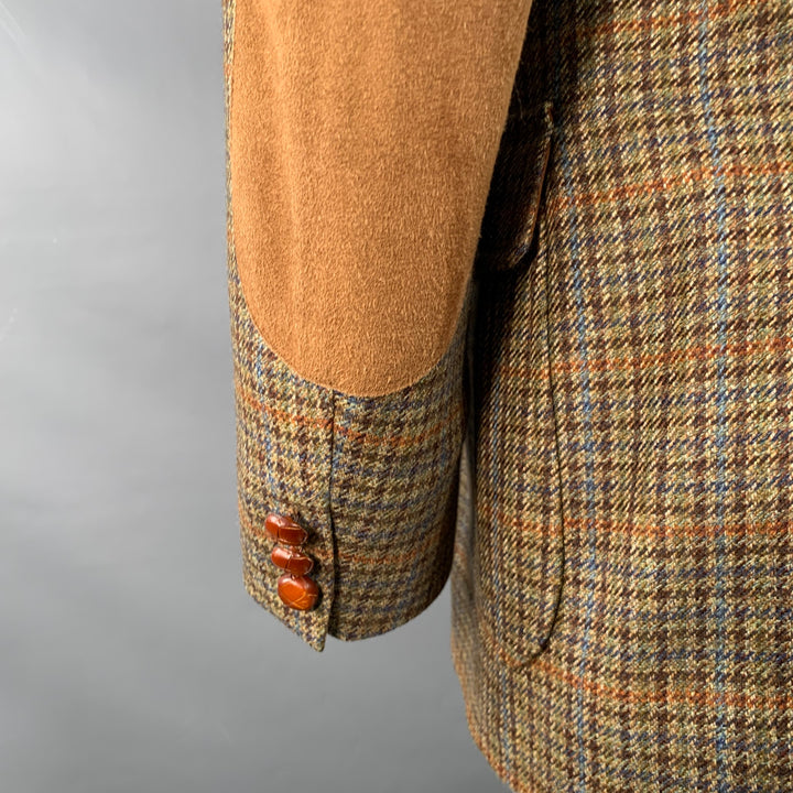 KROON Size 42 Regular Brown Blue Orange Glenplaid Virgin Wool Sport Coat