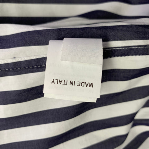 BRUNELLO CUCINELLI Size XXL Navy White Stripe Cotton Button Up Long Sleeve Shirt