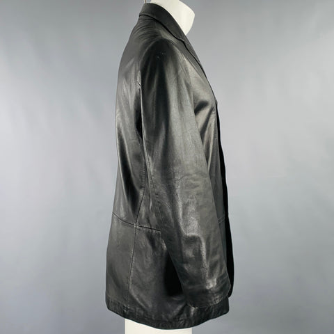 ARMANI COLLEZIONI Taille 40 Veste simple boutonnage en cuir d'agneau noir